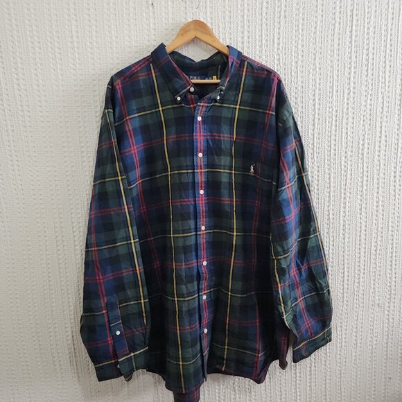 Polo Ralph Lauren Plaid Button Down Shirt Long Sleeve 4XB Big Tall - Picture 1 of 12